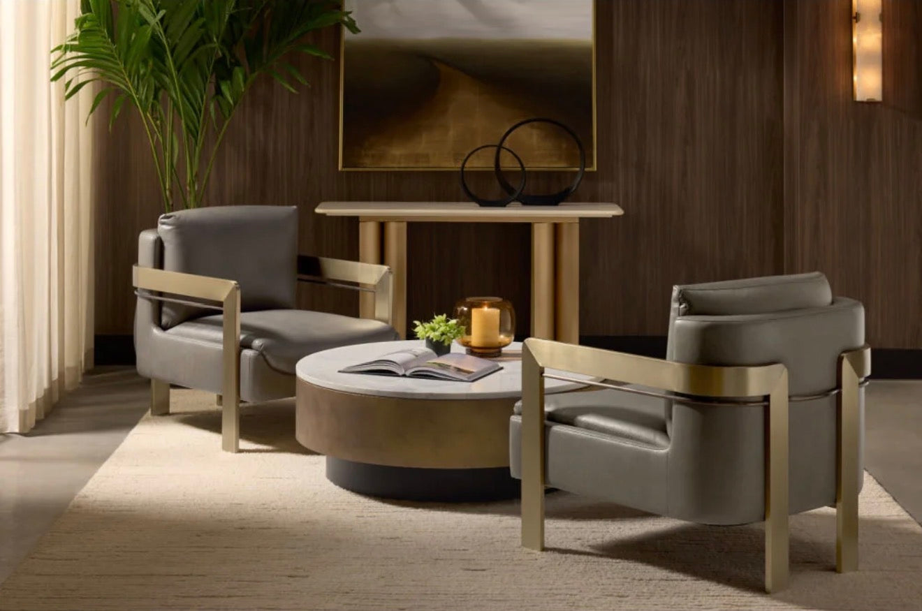 Casa Milano – Round White Marble Coffee Table with Antique Brass & Black Base