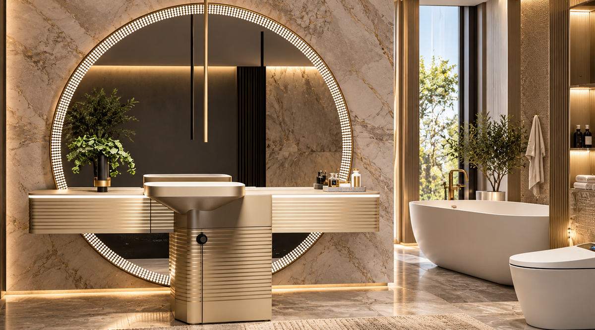 Ferruccio 94-Inch Sculptural Stainless Steel Bathroom Vanity