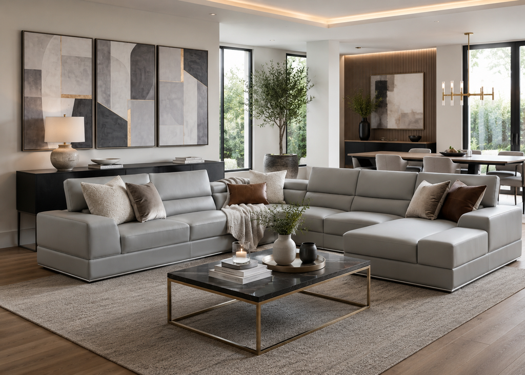 Casa Milano Nellio U-Shaped Italian Leather Match Sectional Sofa