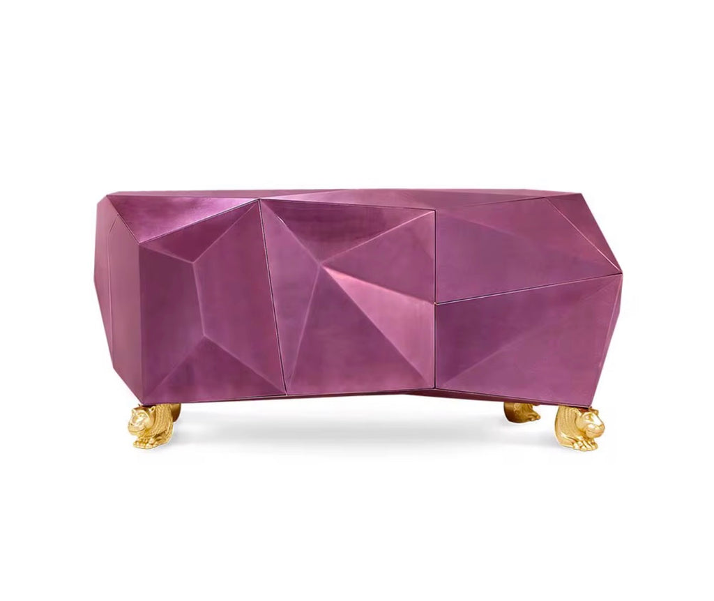 Casa Milano™ Amethyst Diamond Facet Luxury Sideboard – Sculptural Geometric Console with Gold Base
