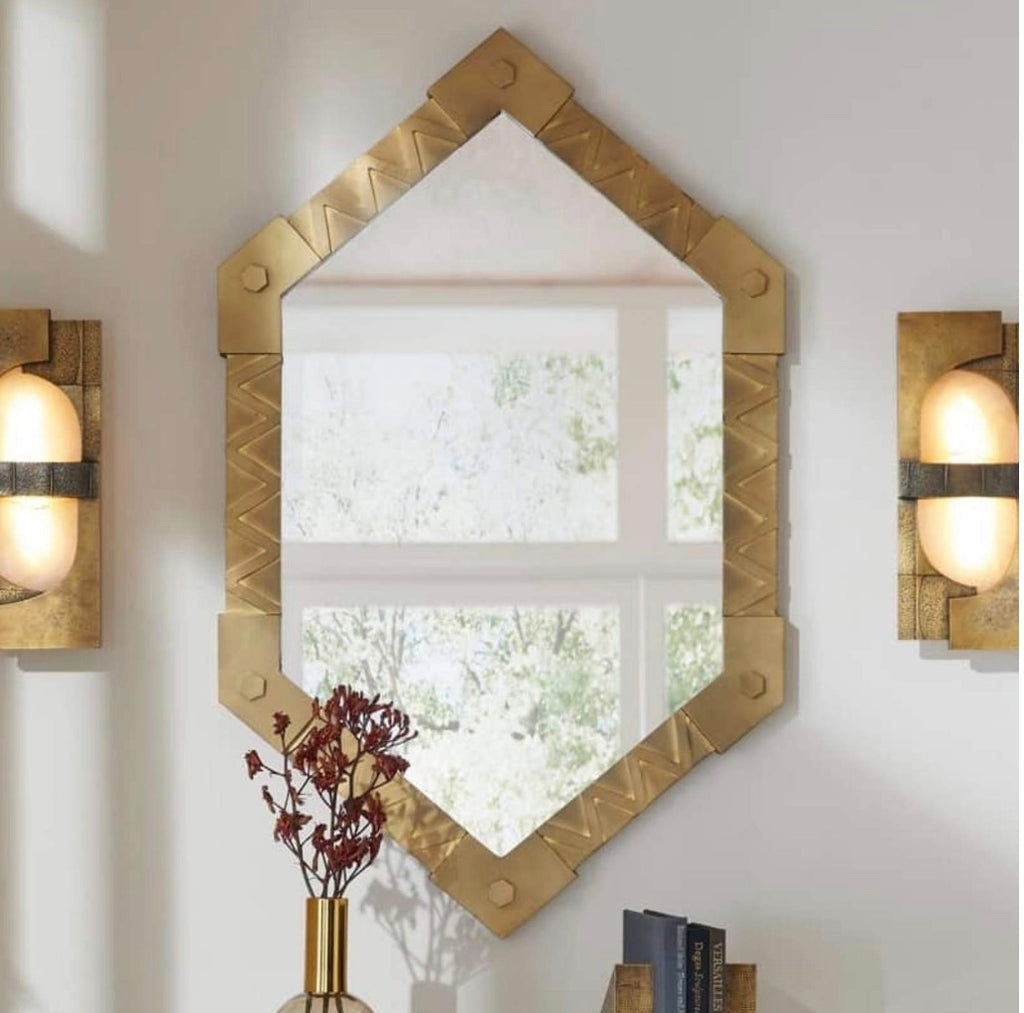 Casa Milano – Holt Antique Brass Geometric Wall Mirror