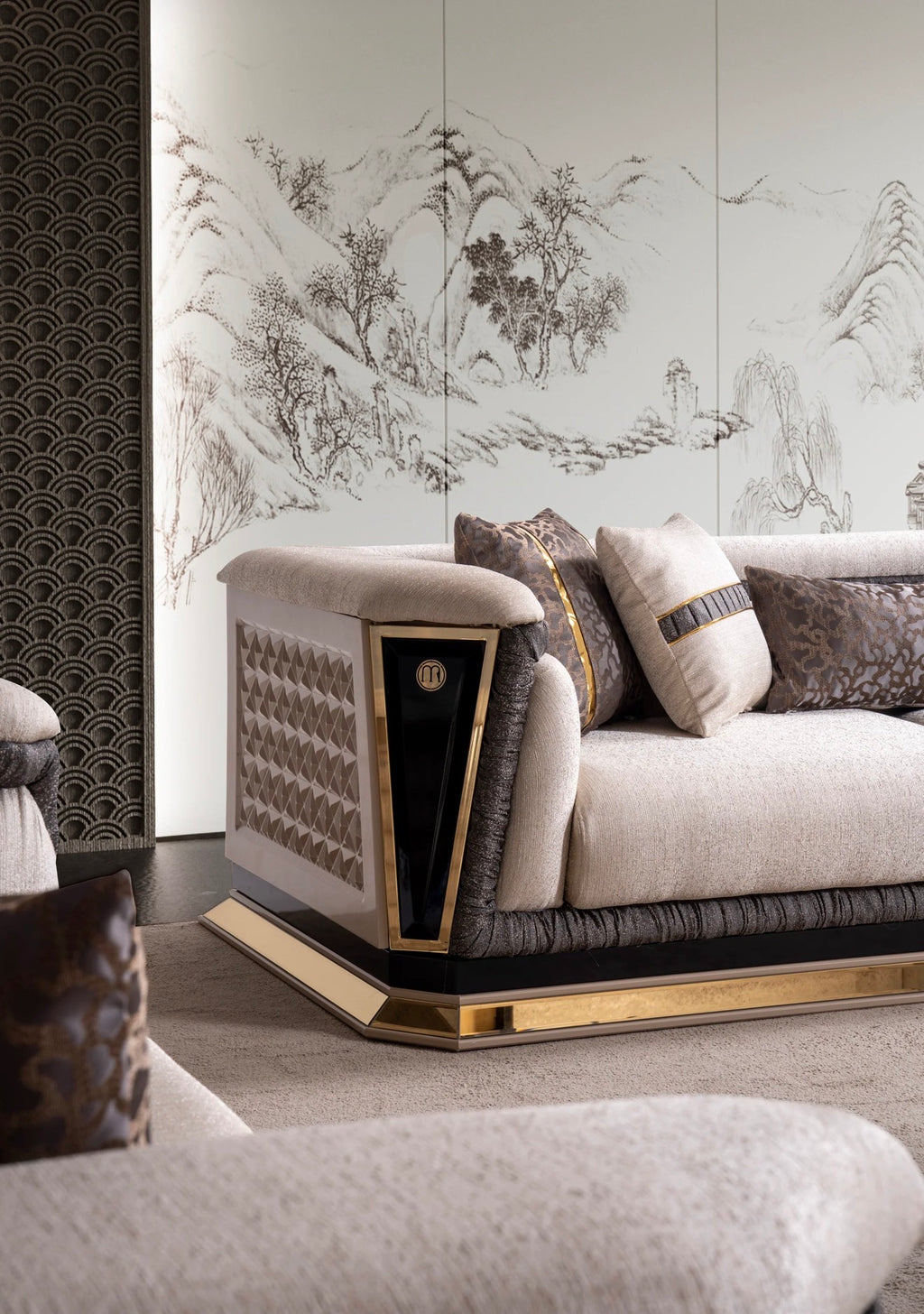 Casa Milano Diamond Collection Luxury Sofa Set with Gold Accents