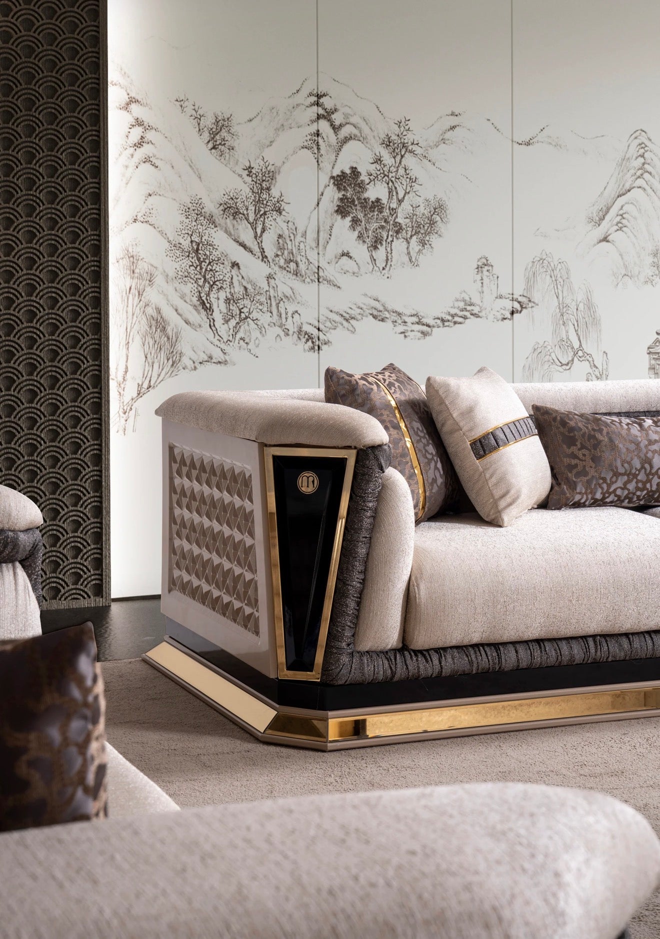 Casa Milano Diamond Collection Luxury Sofa Set with Gold Accents