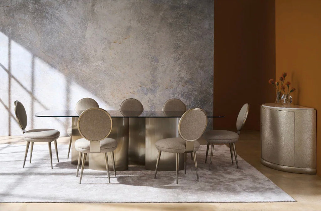 Casa Milano – Apollo Round Back Dining Chair (Ivory / Grey / Light Gold)