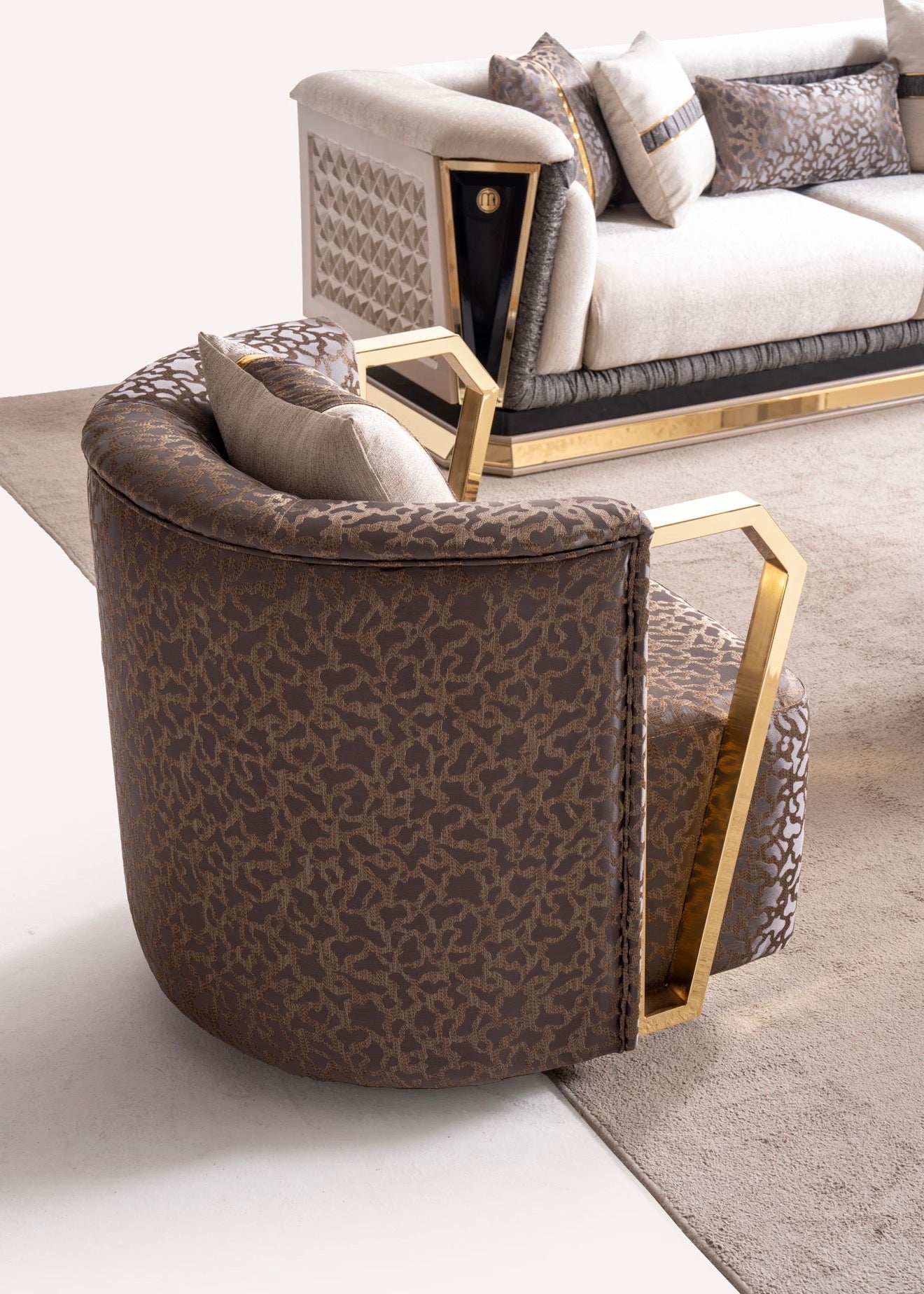 Casa Milano Diamond Collection Luxury Sofa Set with Gold Accents