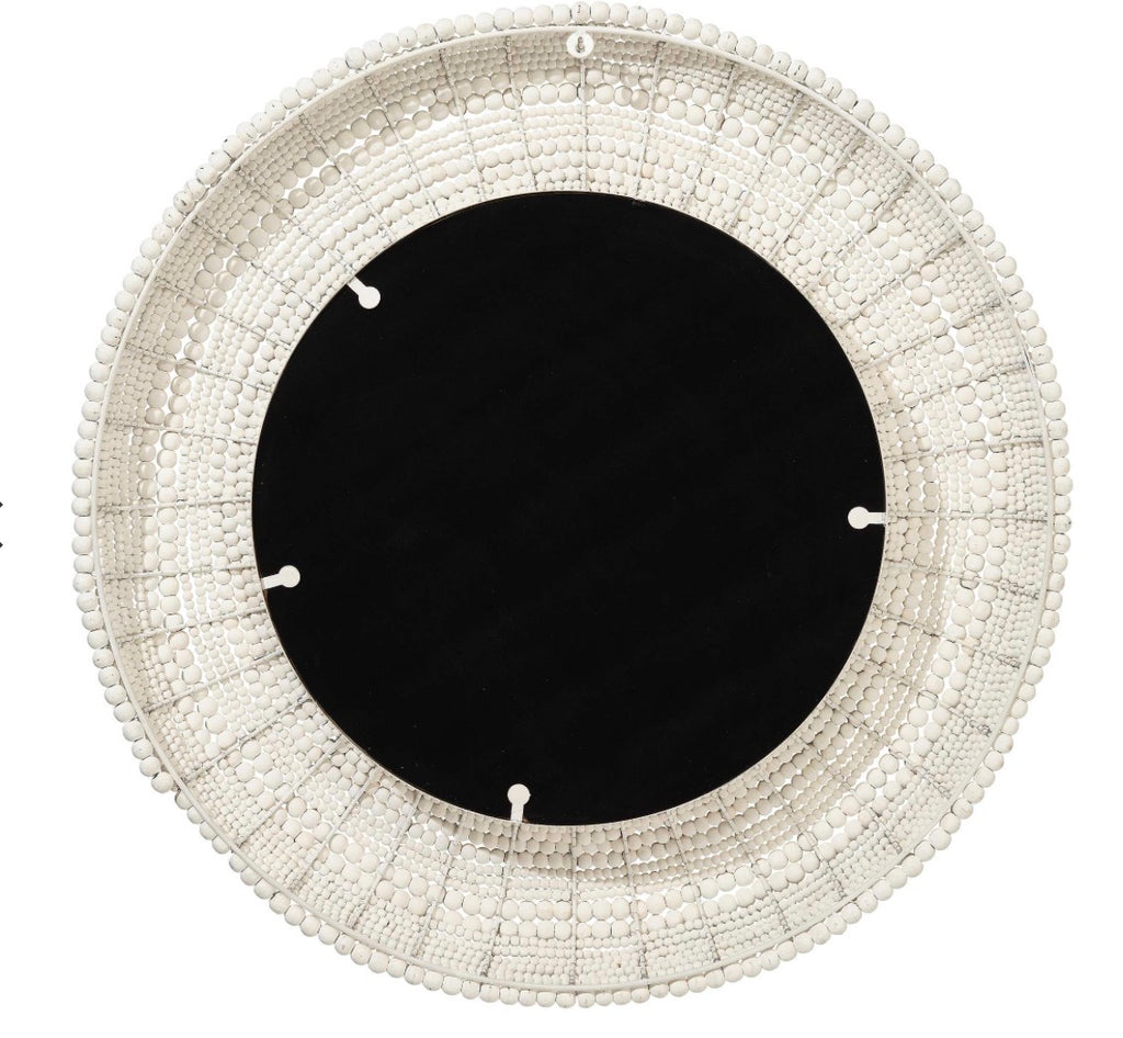 Casa Milano – White Beaded Round Wall Mirror 37.5”