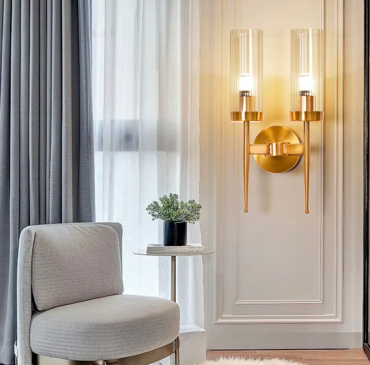 Arianne Clear Glass & Brass Wall Sconce