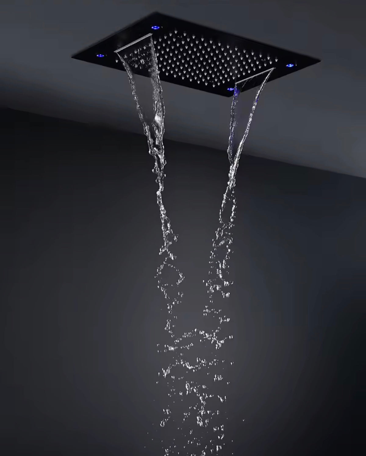 AURA Matte Black LED Shower Head Panel Waterfall Shower System