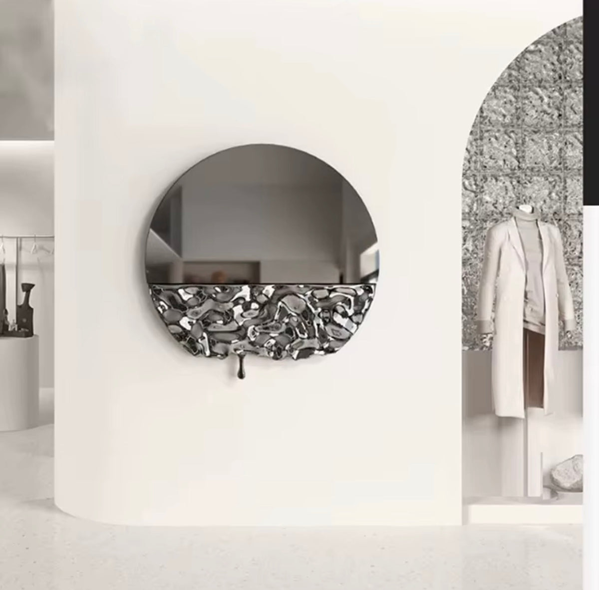 Marcella Sculptural Stainless Steel Round Wall Mirror
