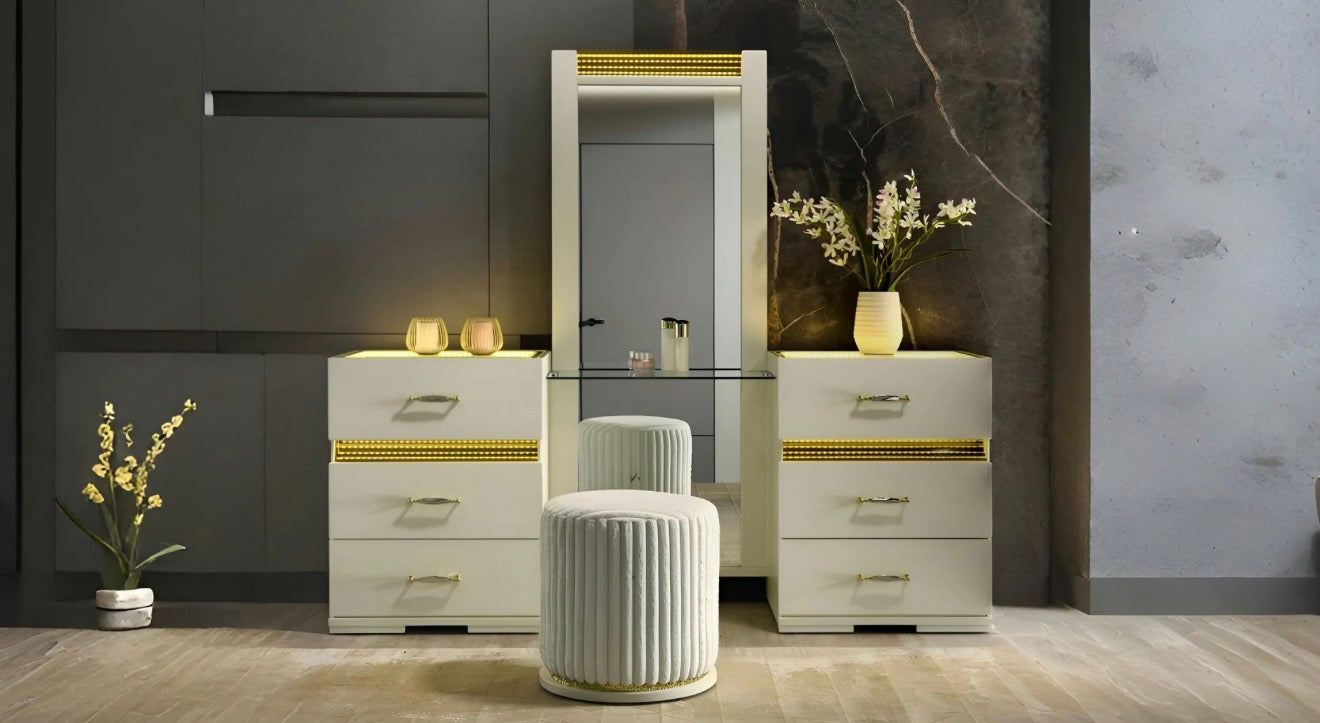 Casa Milano Brillia Luxe Vanity Set with LED Mirror & Stool