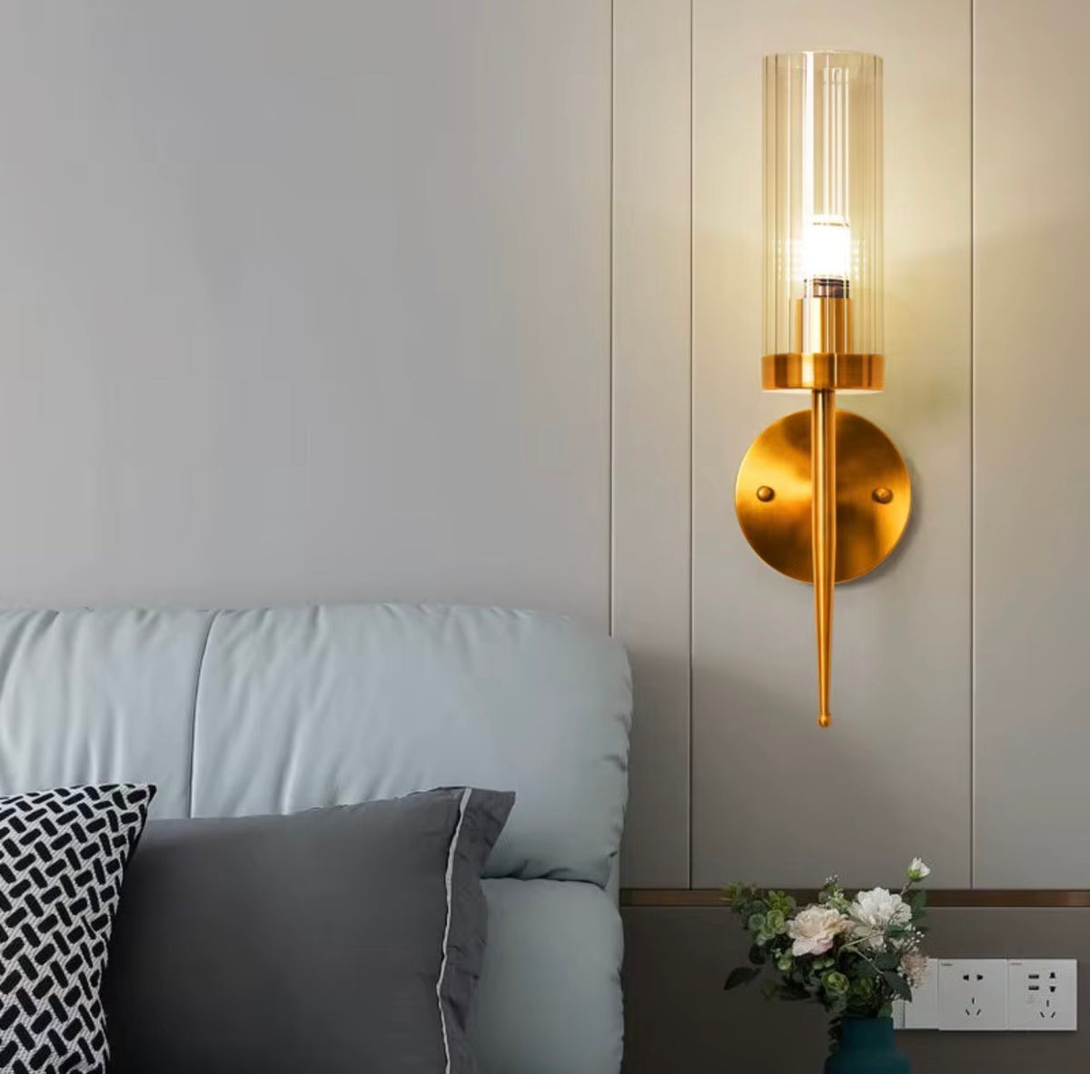 Arianne Clear Glass & Brass Wall Sconce