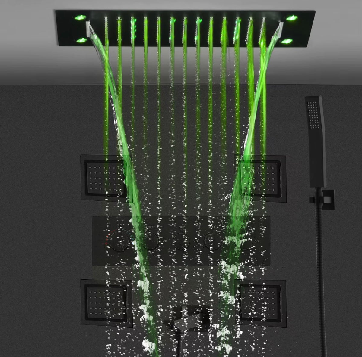 AURA Matte Black LED Shower Head Panel Waterfall Shower System