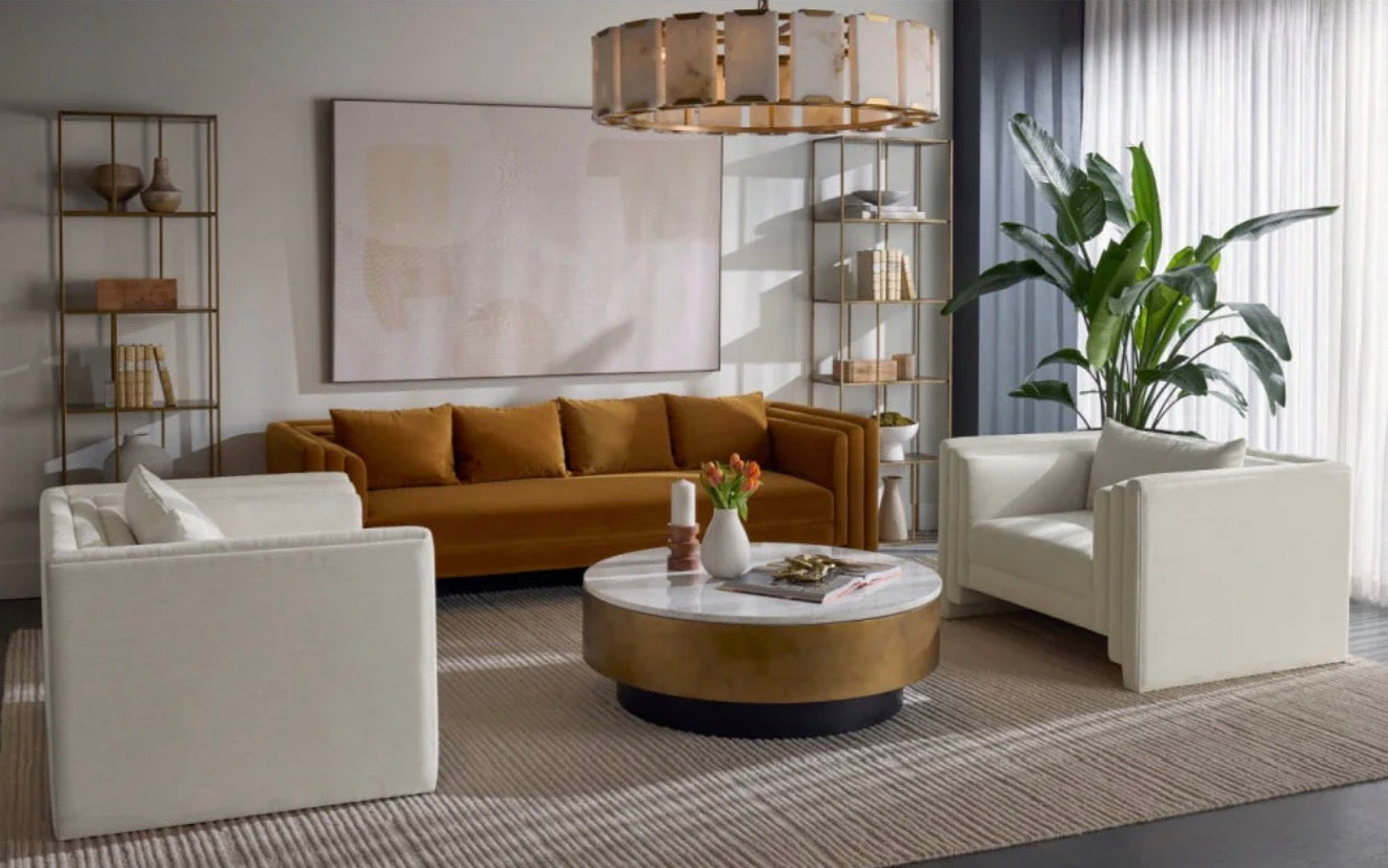 Casa Milano – Round White Marble Coffee Table with Antique Brass & Black Base