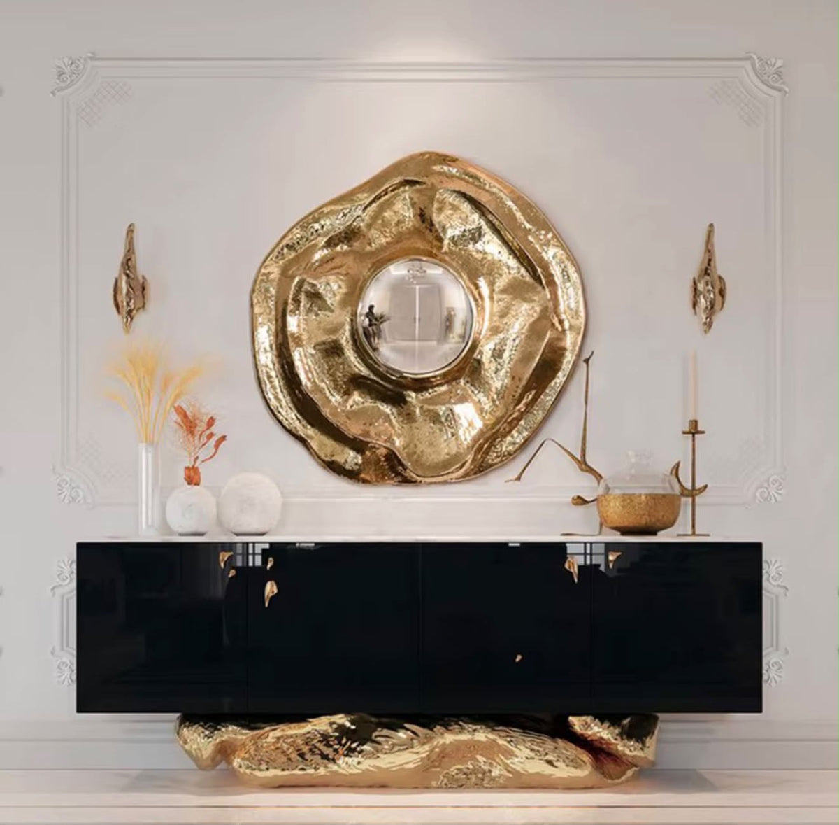 Aurelio Sculptural Brass Wall Art with Reflective Center