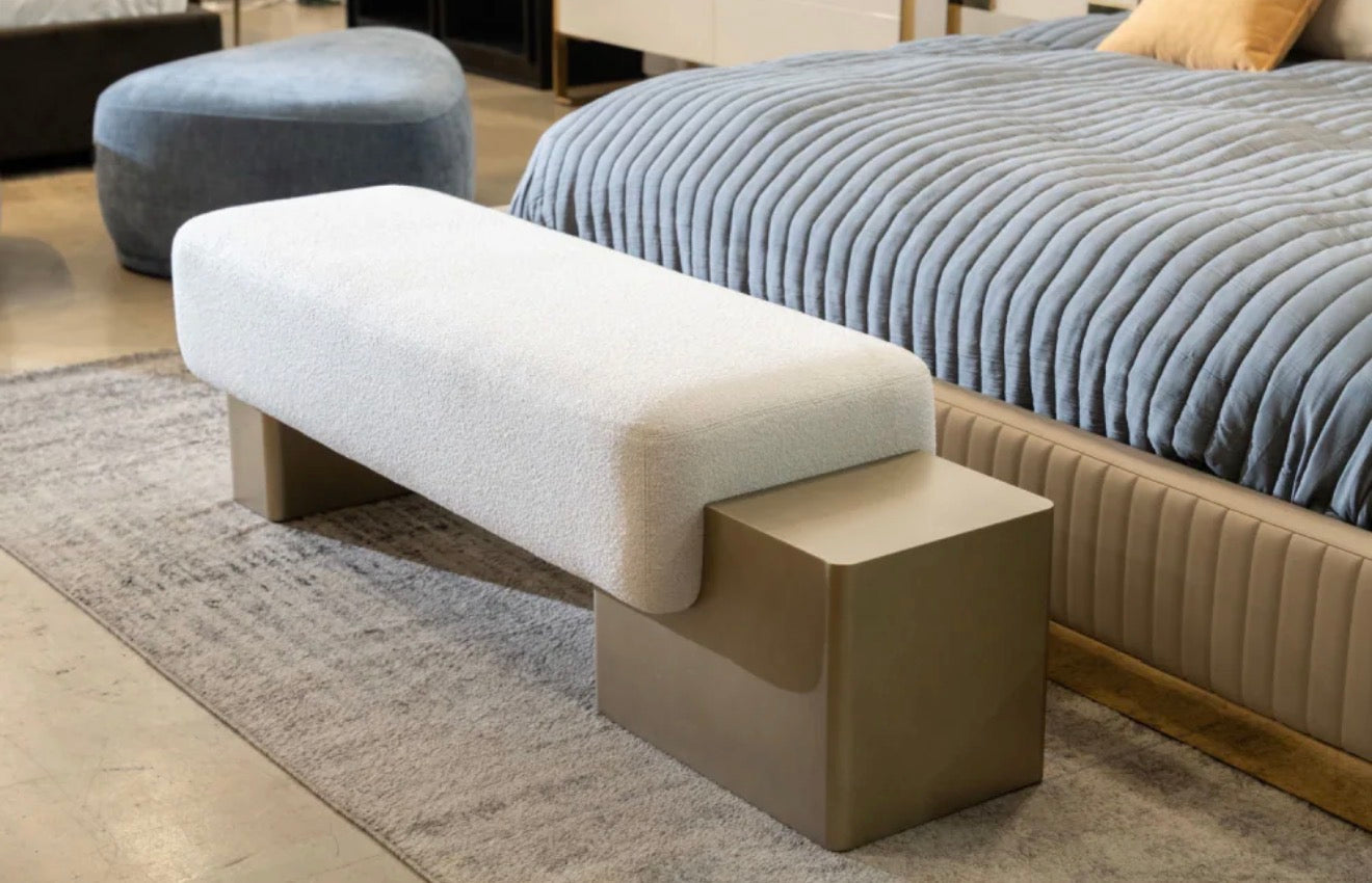 Casa Milano – Modern Triumph Upholstered Bench (White Fabric & Gold Base)