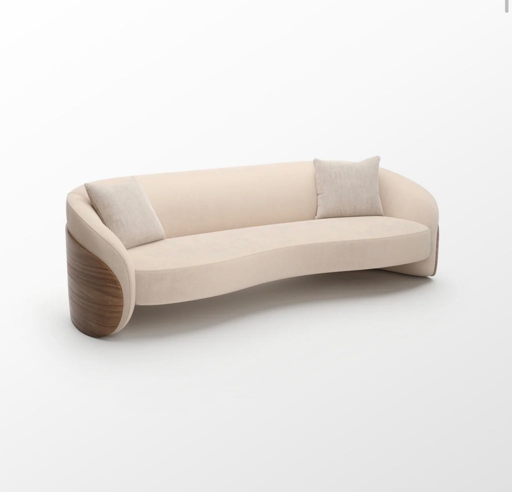 Fleur Wood Back Curved Sofa – Ivory