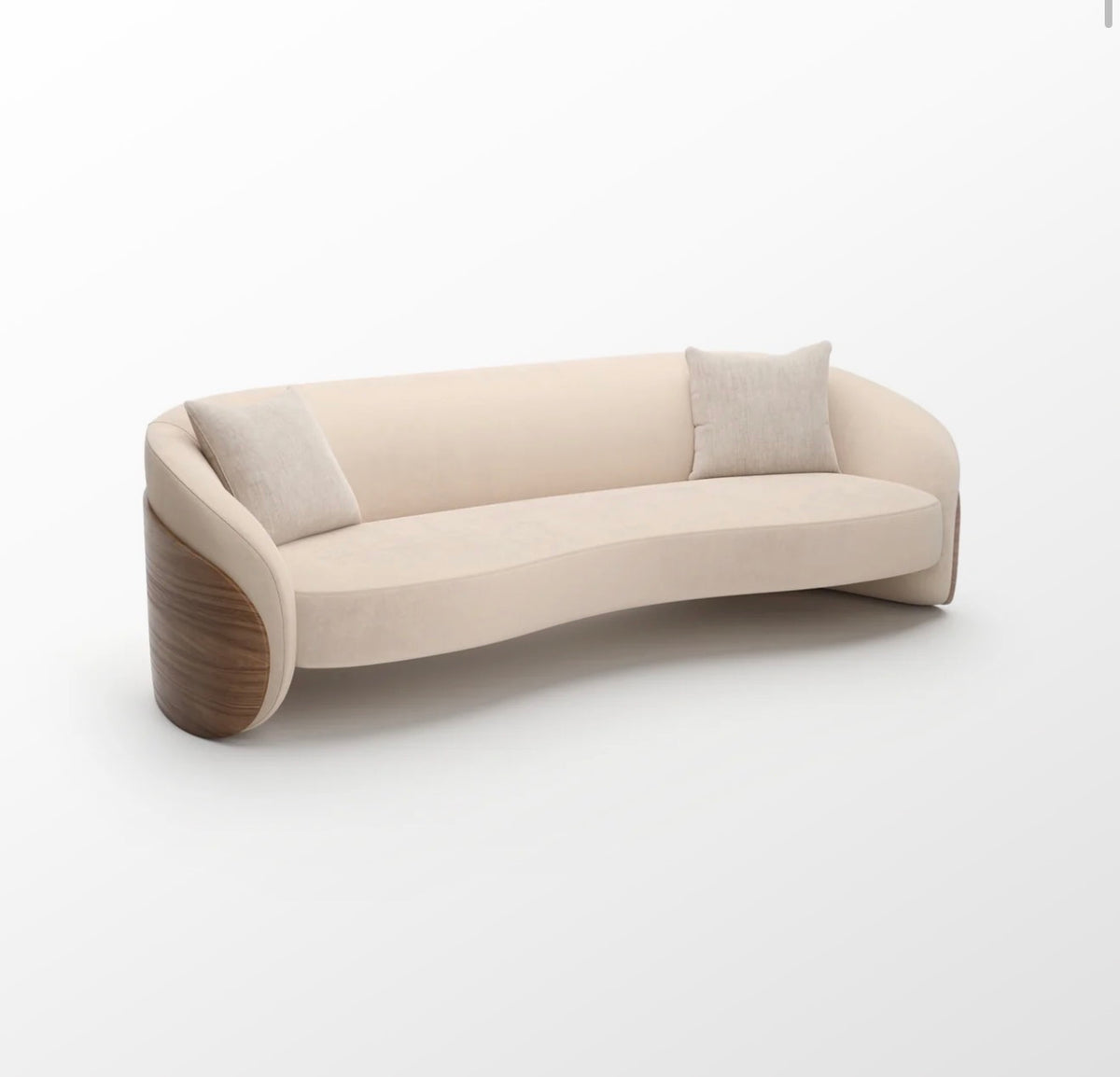 Fleur Wood Back Curved Sofa – Ivory