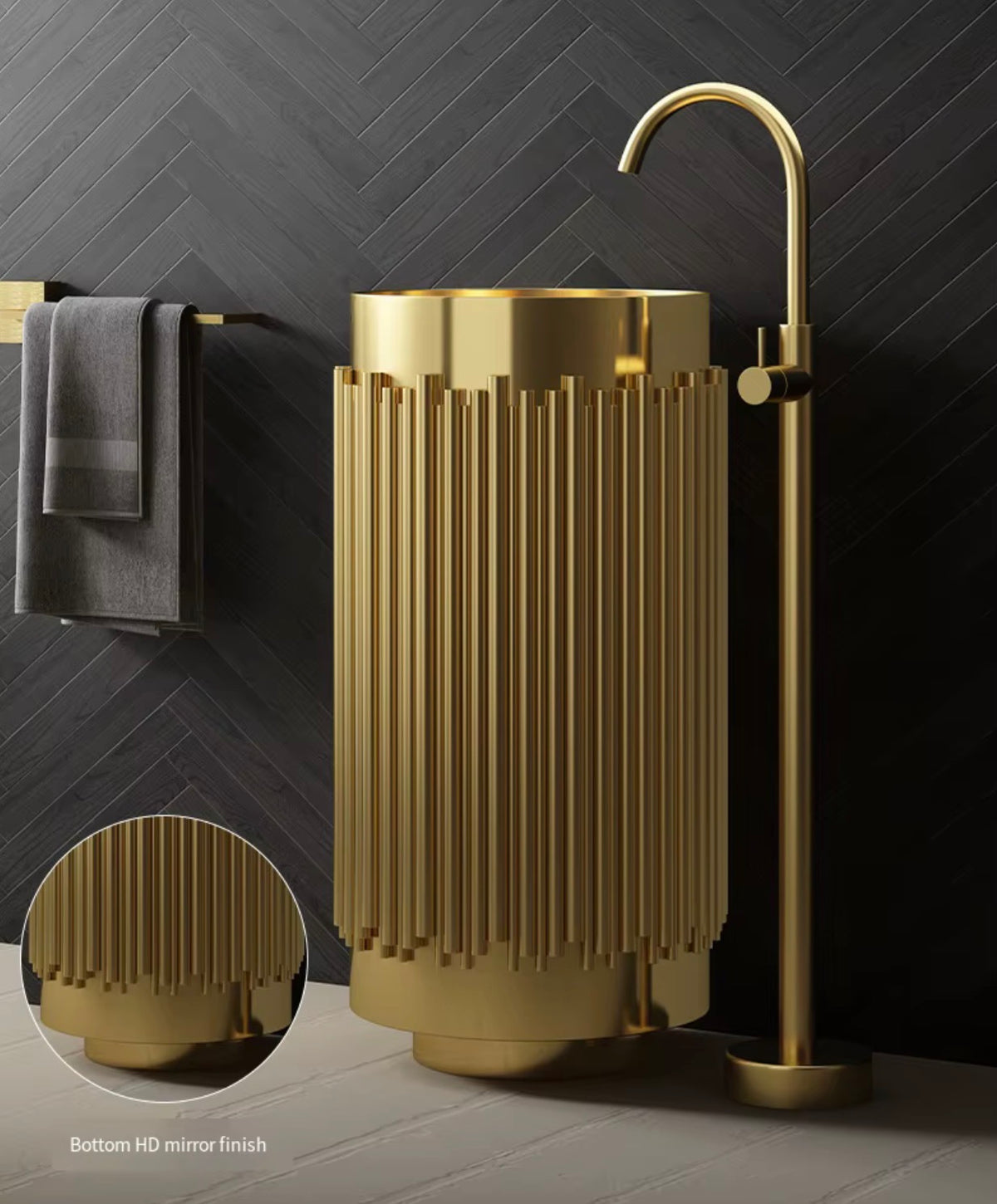 Eloise Fluted Stainless Steel Pedestal Sink with Drain Kit