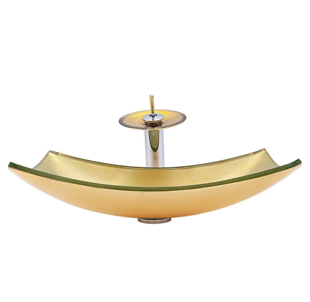 Emilia Golden Amber Glass Vessel Sink Set