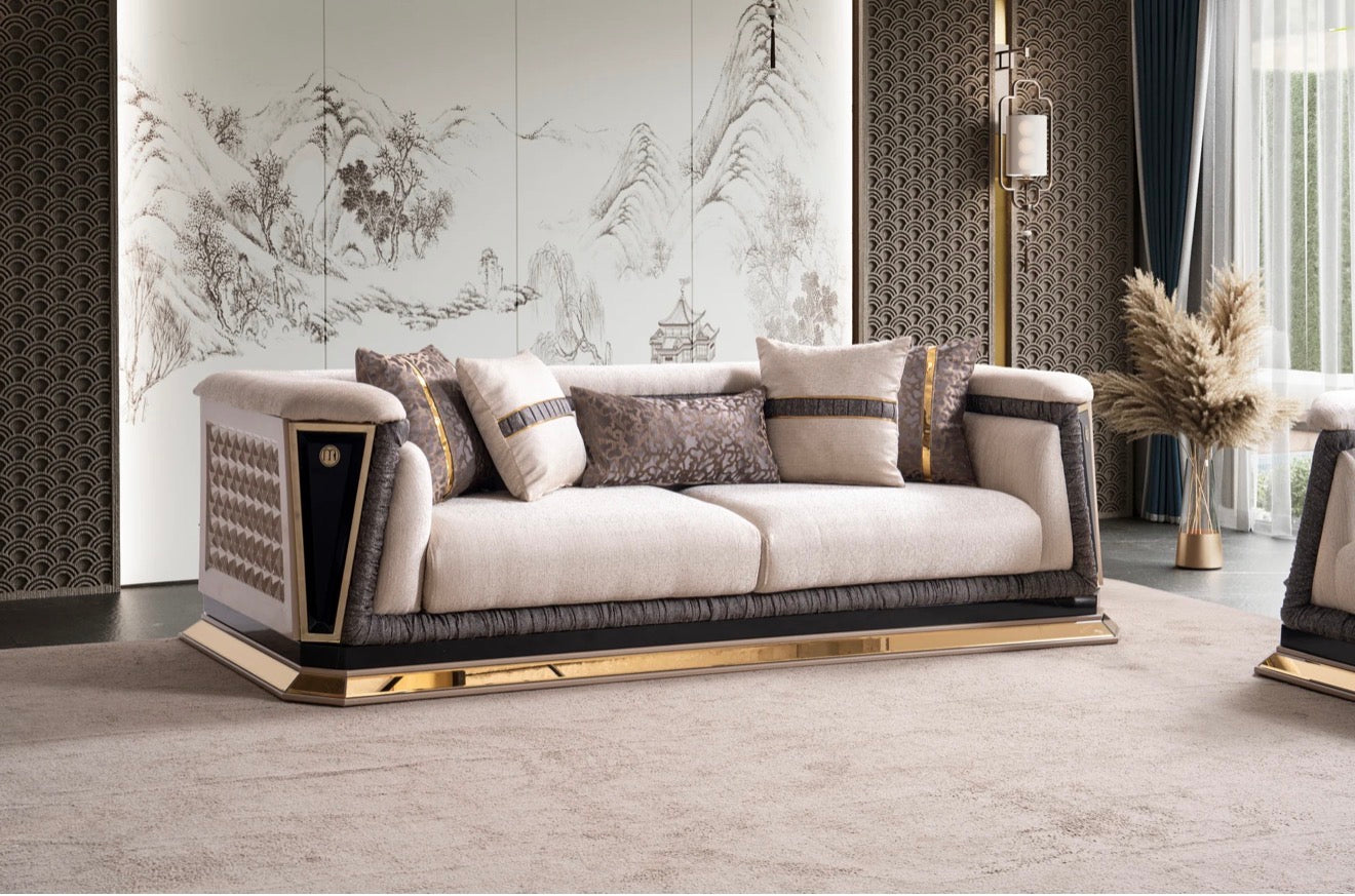 Casa Milano Diamond Collection Luxury Sofa Set with Gold Accents