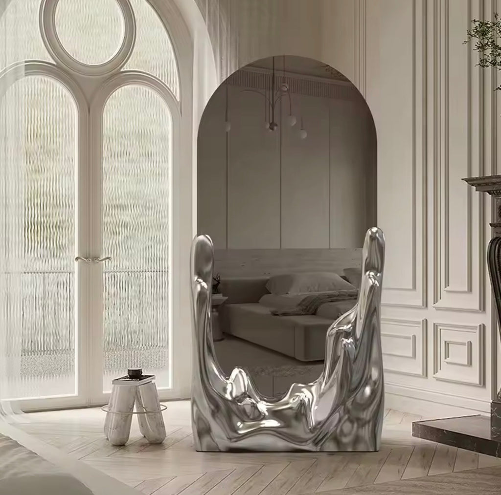 Casa Milano Arco Sculptural Floor Mirror – Silver Statement Design