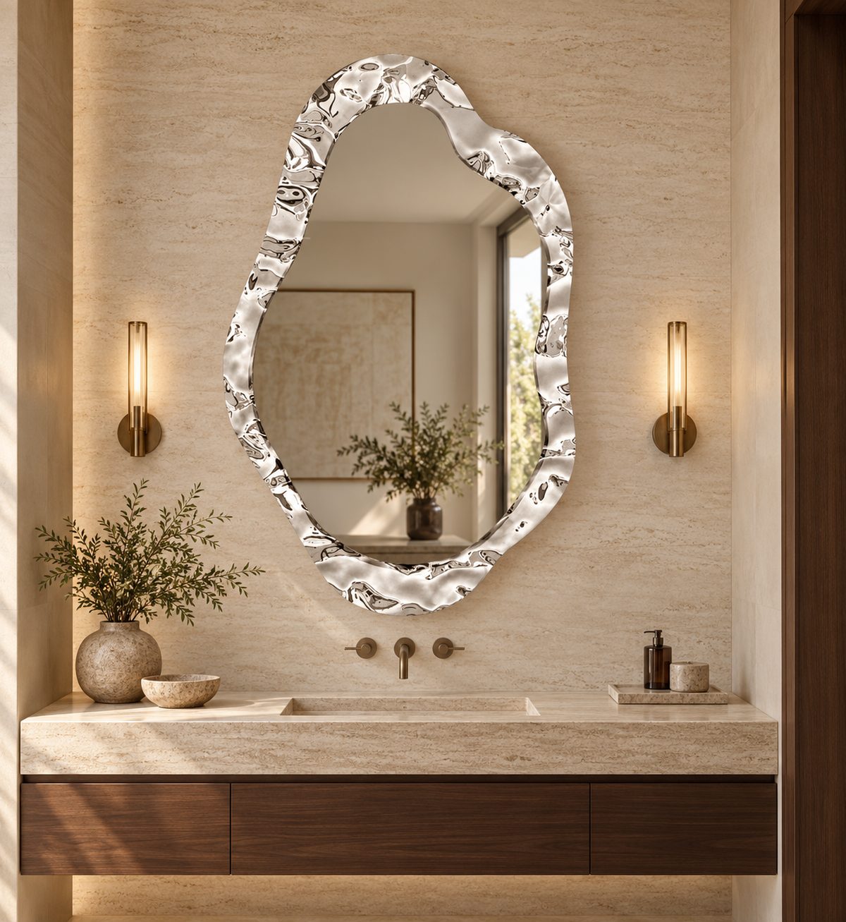 Eliana Sculptural Stainless Steel Wall Mirror