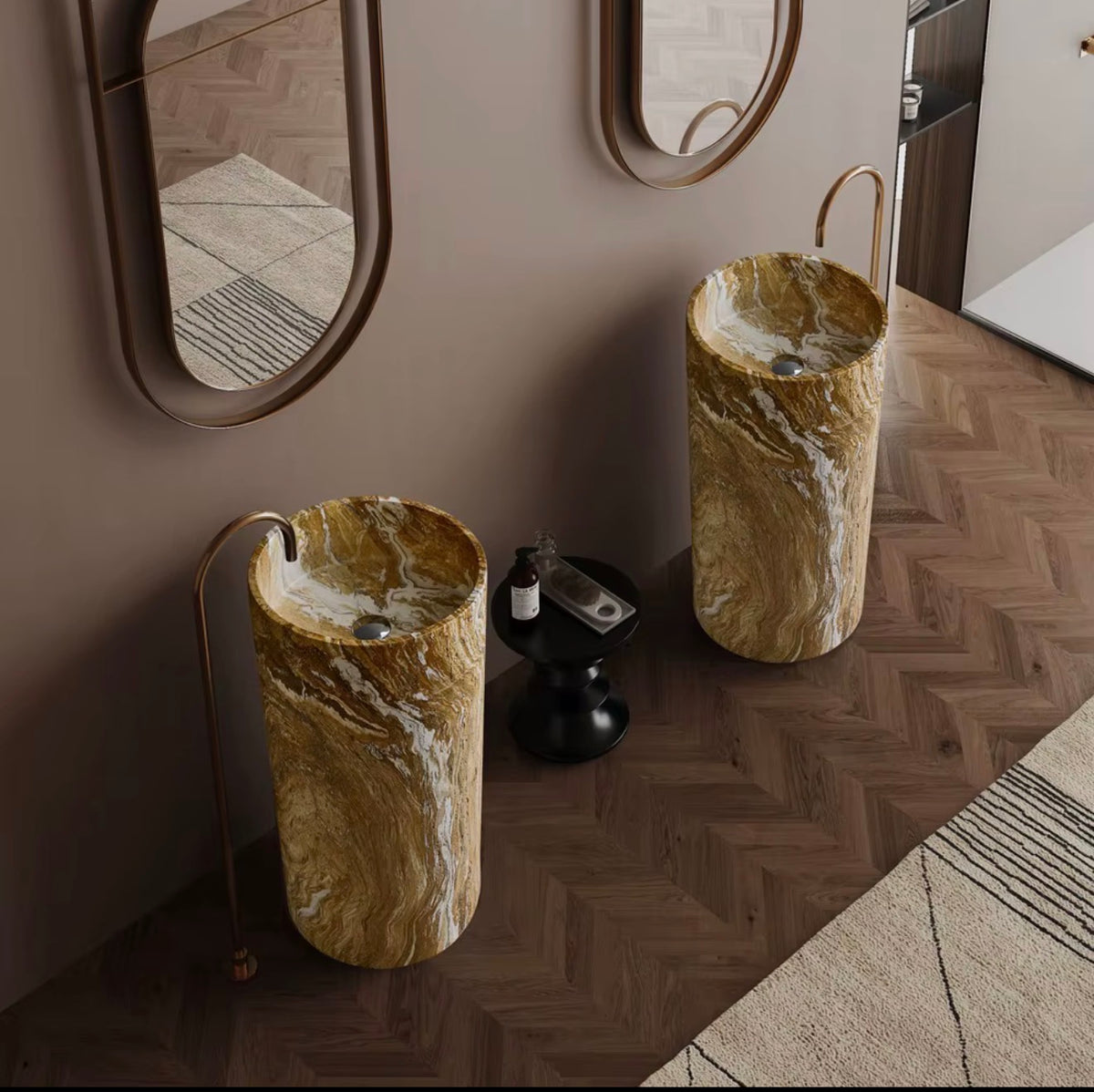 Altara Gold Veined Artificial Stone Pedestal Sink