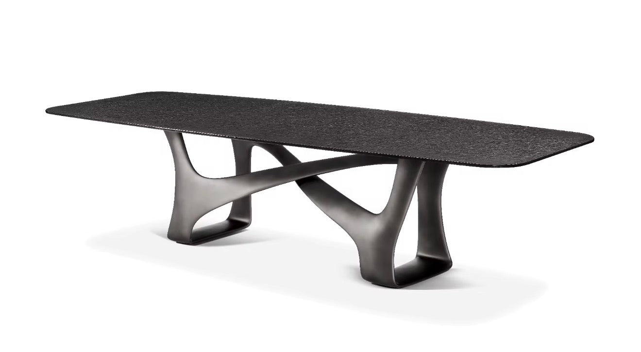Casa Milano Sculptural Modern Dining Table – Black Stone Finish