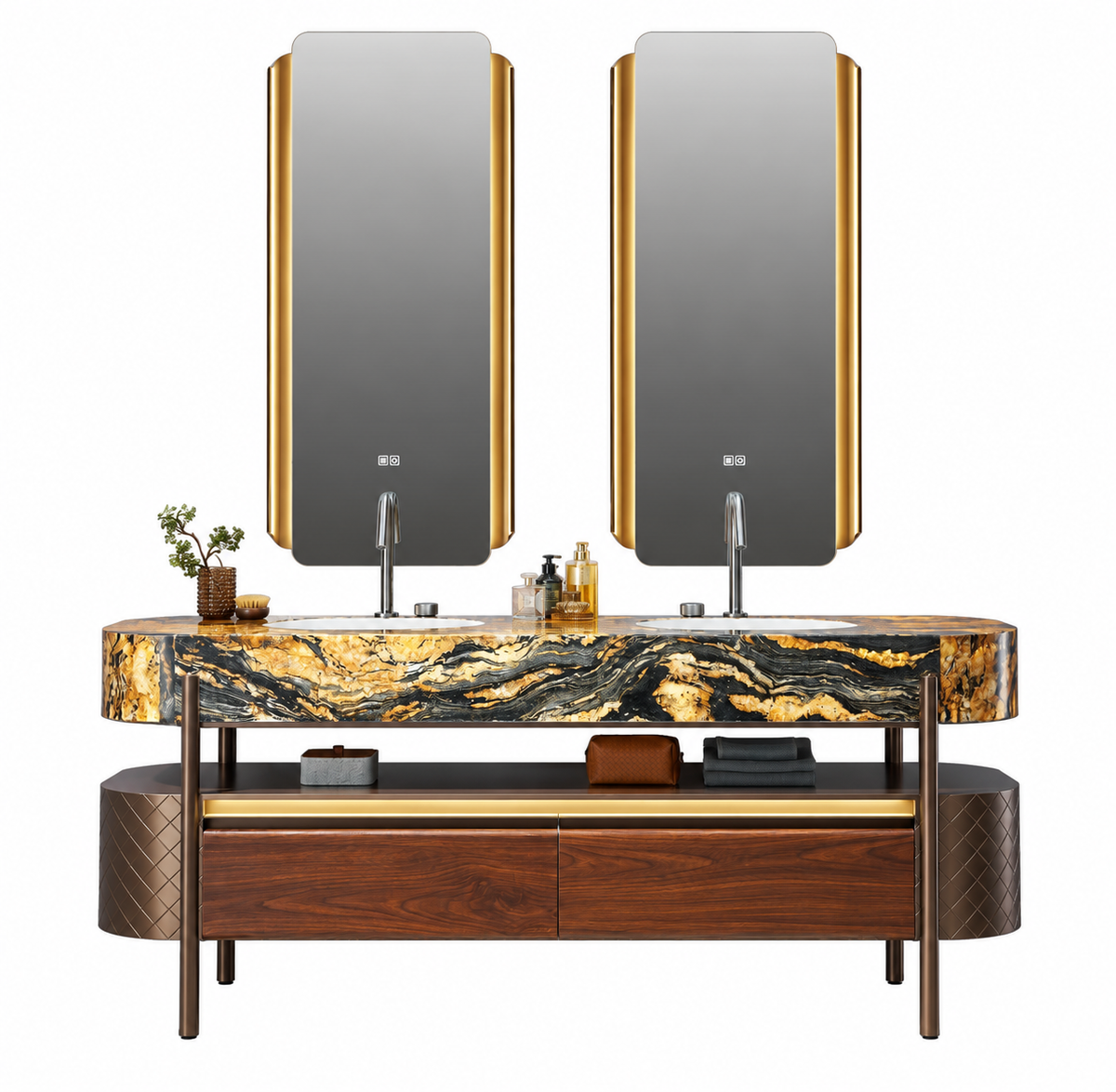 Donatella Marble & Stainless Steel Double Bathroom Vanity with LED Mirrors