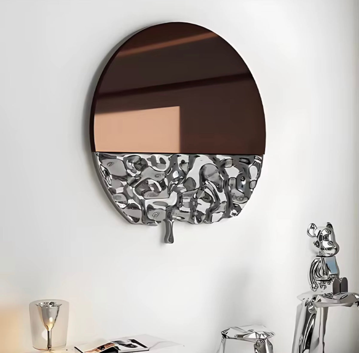 Marcella Sculptural Stainless Steel Round Wall Mirror