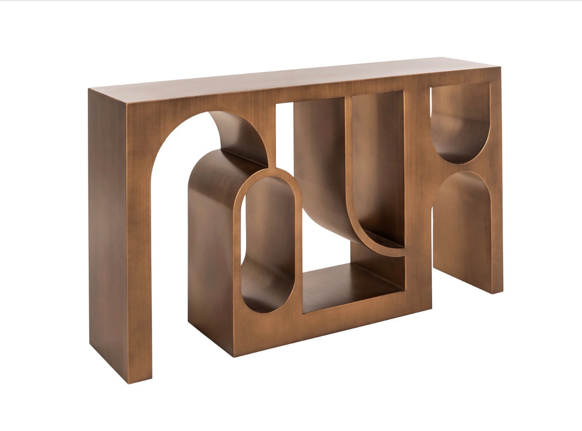 Lugano Sculptural Brushed Gold Console Table