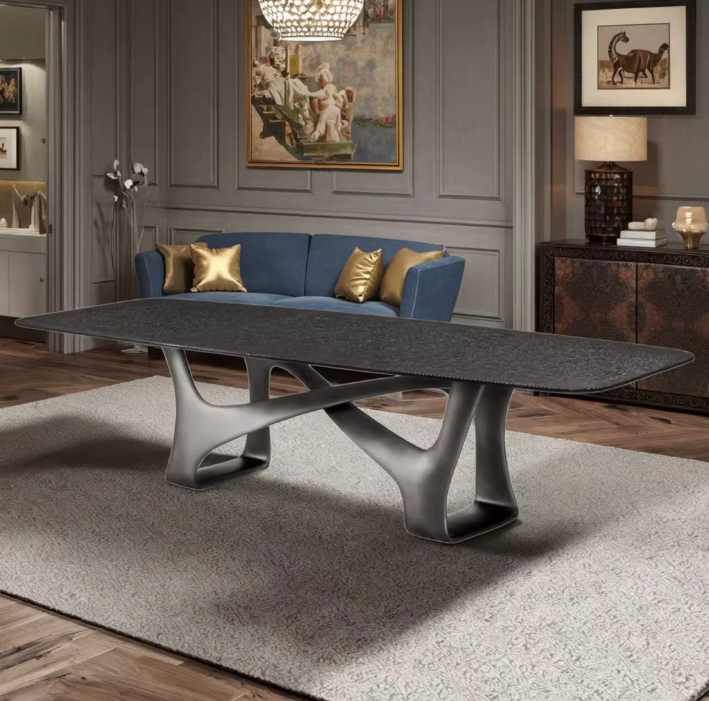 Casa Milano Sculptural Modern Dining Table – Black Stone Finish