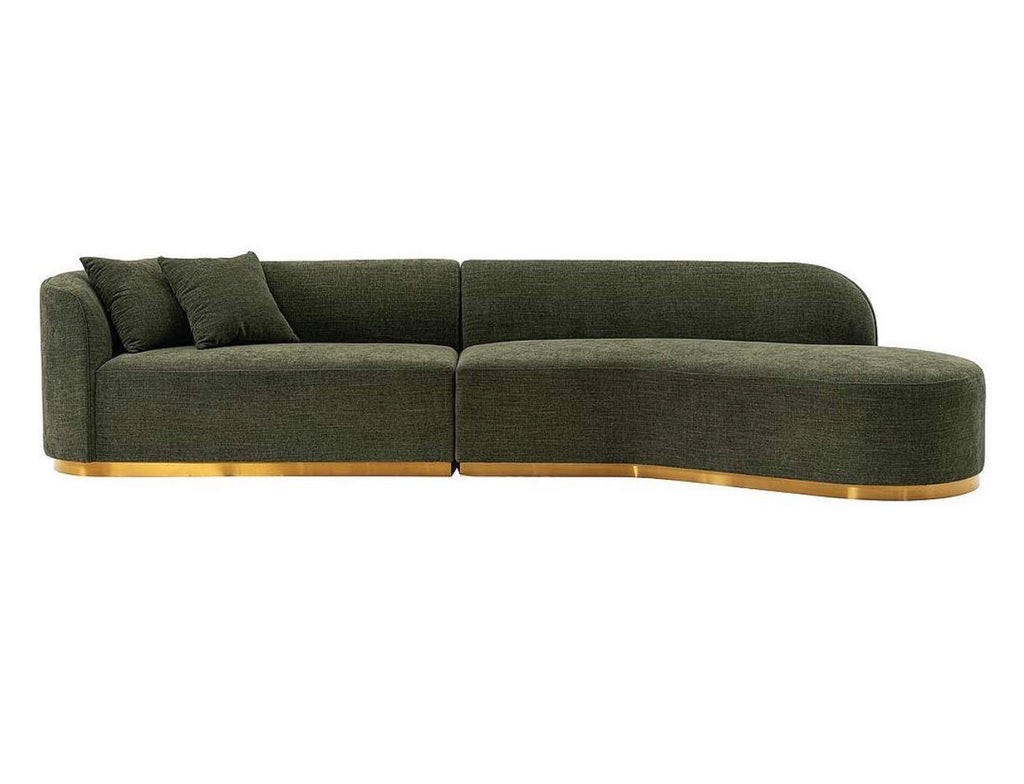 Casa Milano – Daria Contemporary Linen Sectional Sofa with Accent Pillows | Olive Green
