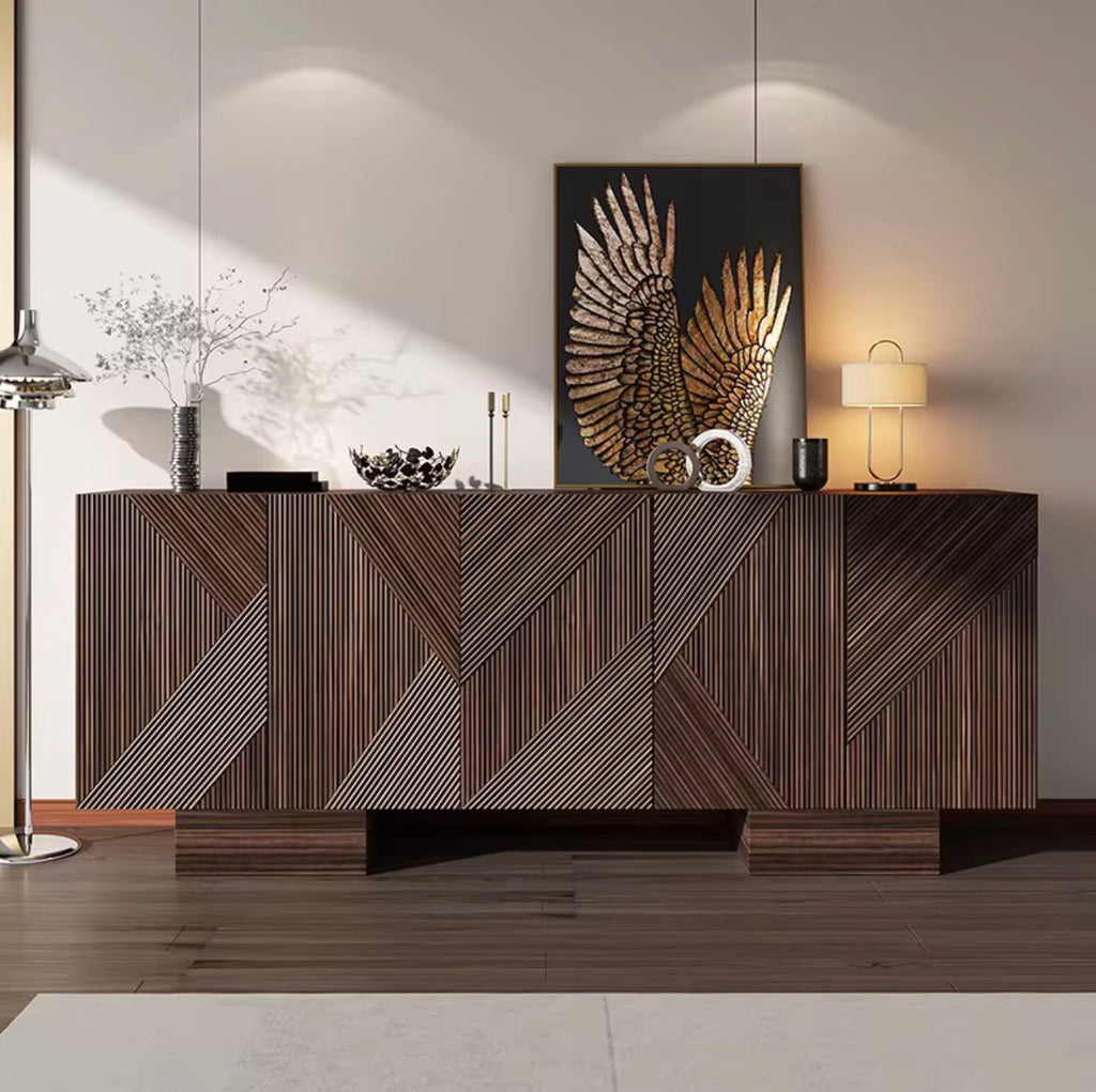 Casa Milano Geometric Sideboard Cabinet – Black & Walnut