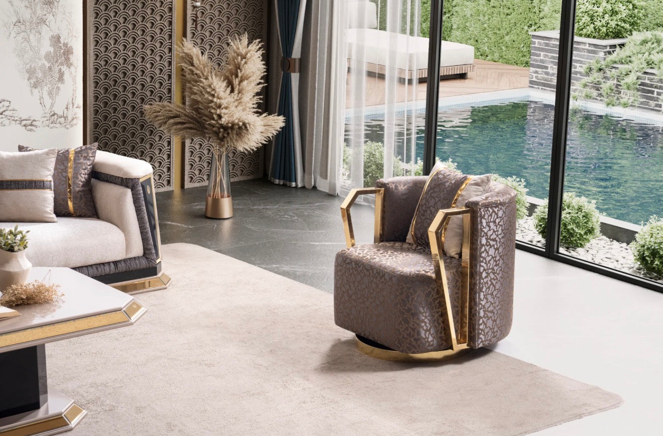 Casa Milano Diamond Collection Luxury Sofa Set with Gold Accents