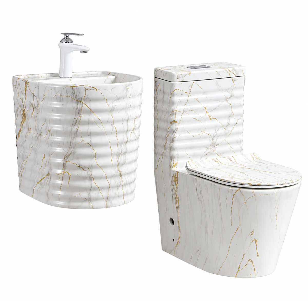 BIANCA FLUTED MARBLE-LOOK TOILET & PEDESTAL SINK COLLECTION