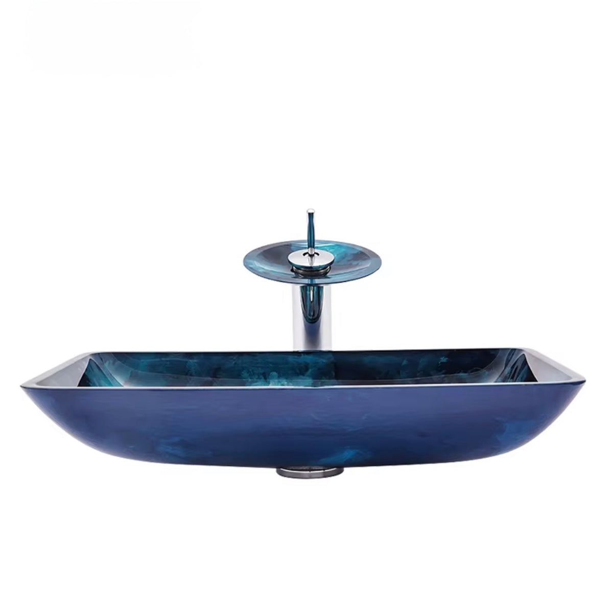 Floriana Blue Floral Glass Vessel Sink Set