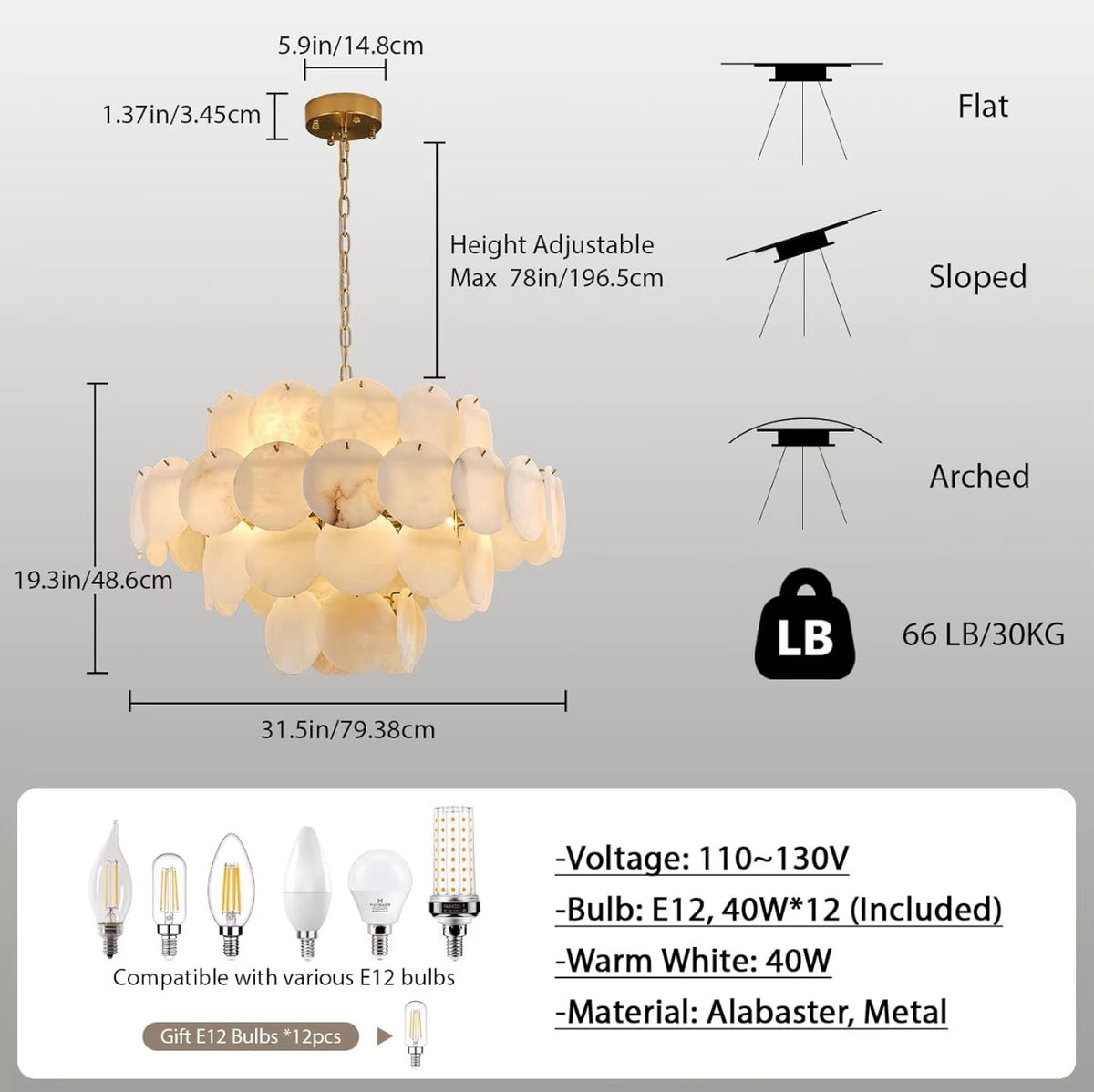 Alsina 4-Tier Brass Alabaster Chandelier