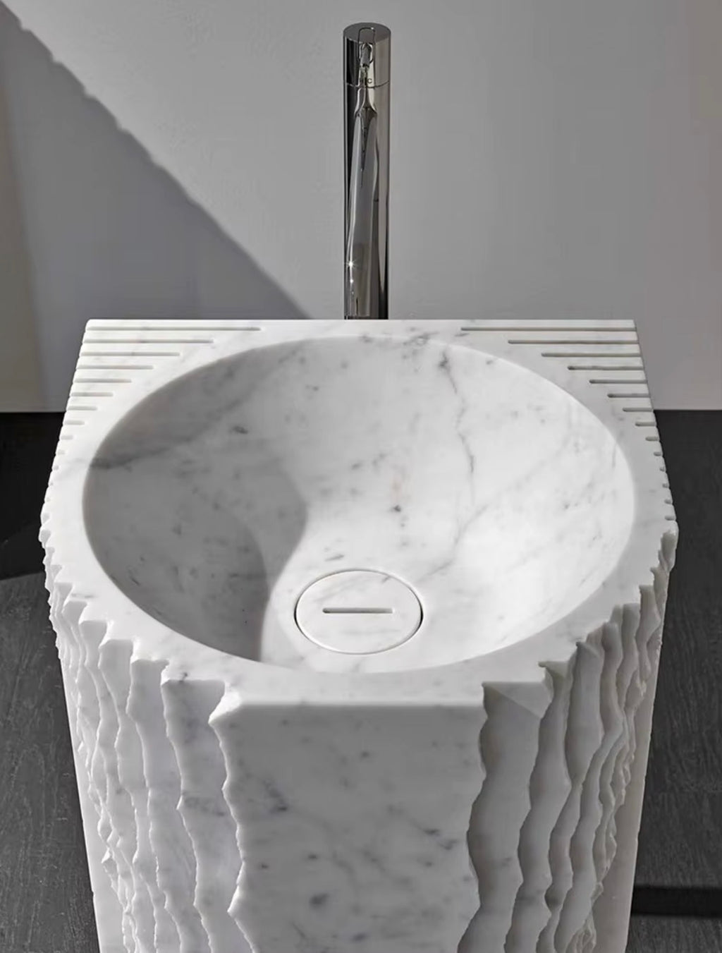 Vittoria Sculptural Carrara Marble Pedestal Sink