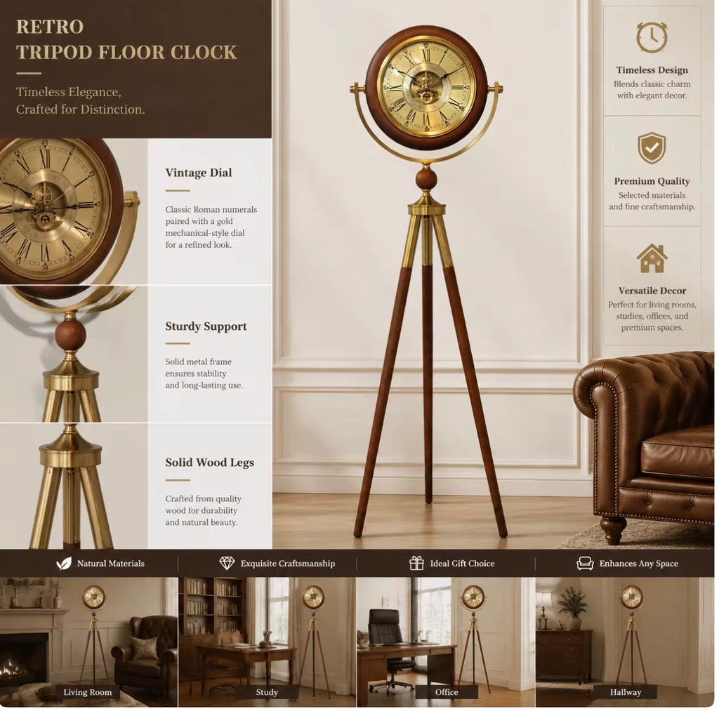 Retro Tripod Floor Clock