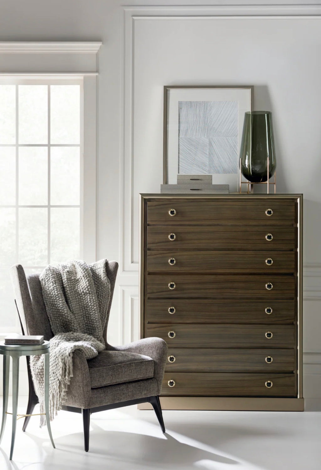 Casa Milano Modern Wing Lounge Chair – Textured Fabric (White & Gray)