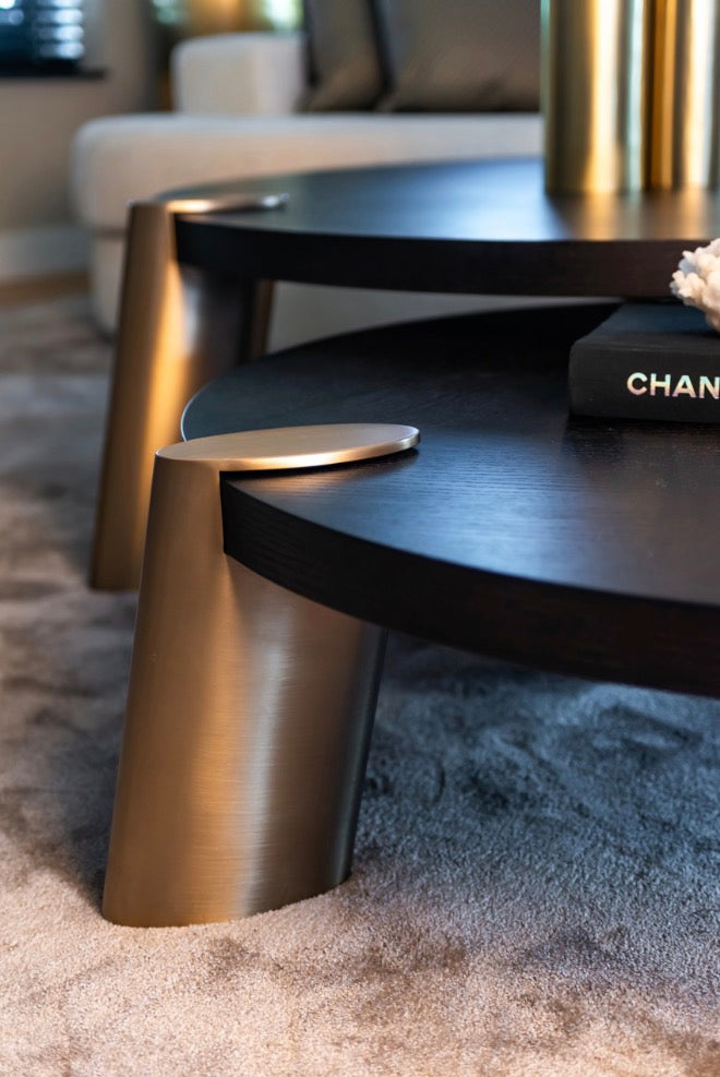Brody Charcoal Oak & Brushed Gold Nesting Coffee Table Set of 2