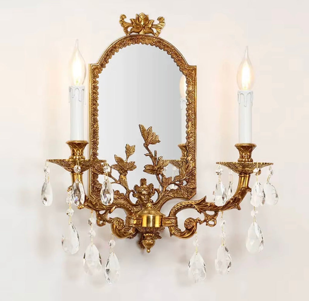 Isabella Antique Brass Crystal Mirror Wall Sconce