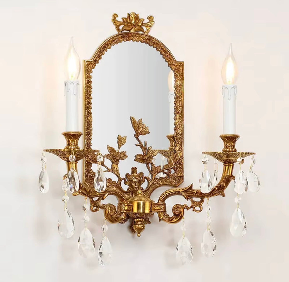 Isabella Antique Brass Crystal Mirror Wall Sconce