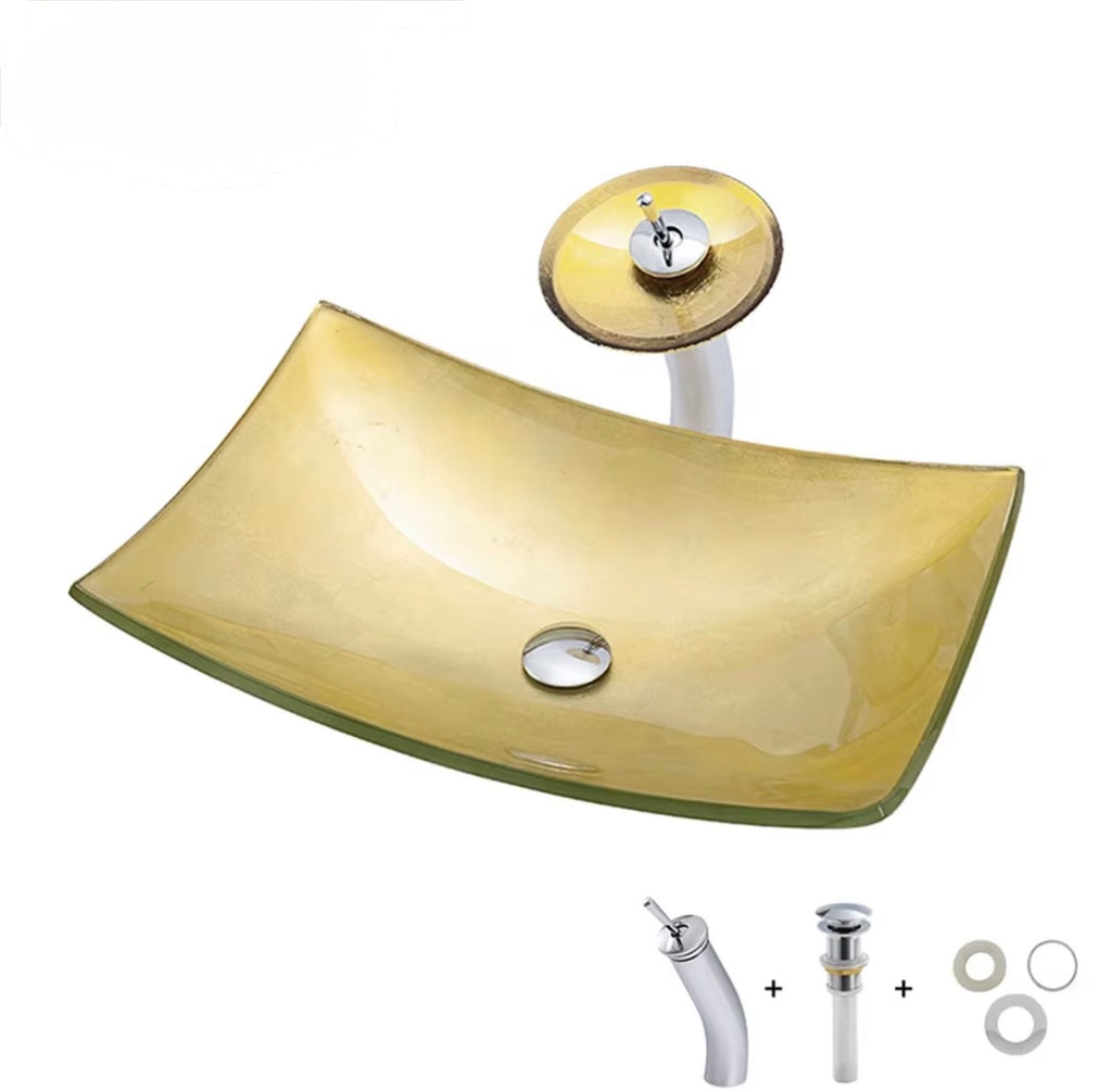 Emilia Golden Amber Glass Vessel Sink Set