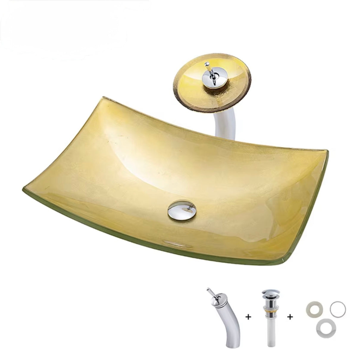 Emilia Golden Amber Glass Vessel Sink Set