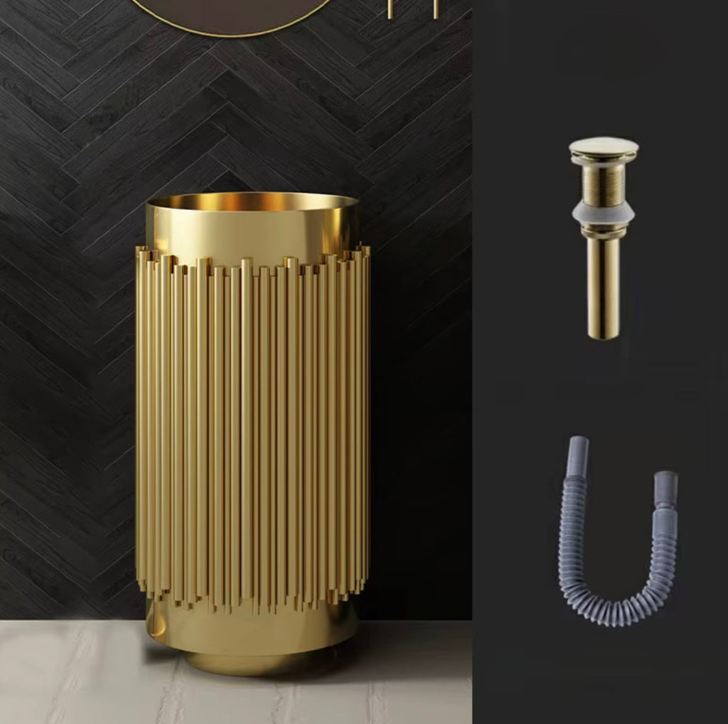 Eloise Fluted Stainless Steel Pedestal Sink with Drain Kit