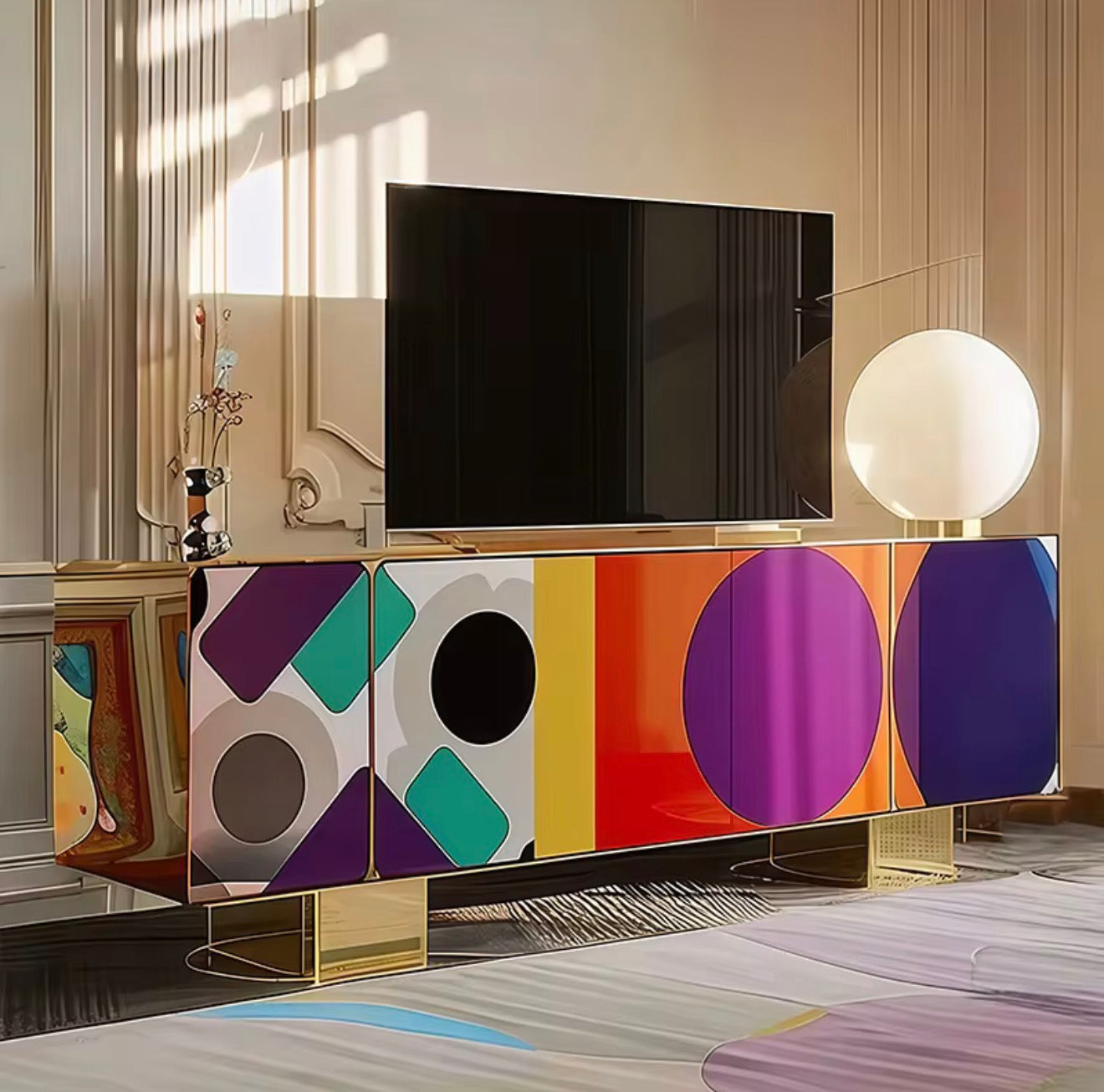 Casa Milano Prism Luxe Designer TV Cabinet – Modern Artistic Solid Wood Console