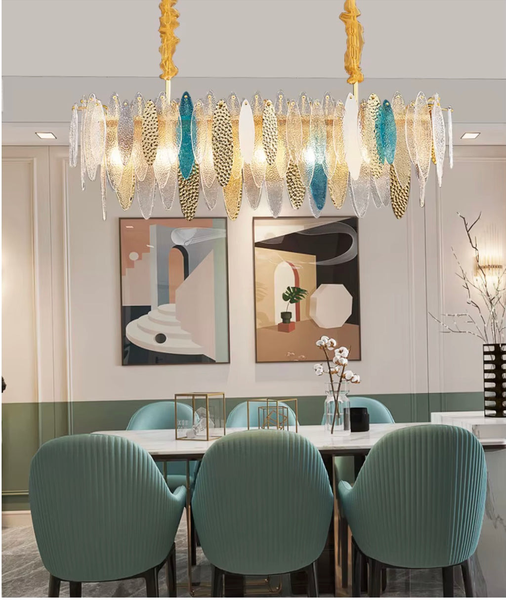Melia Glass Leaf Linear Chandelier