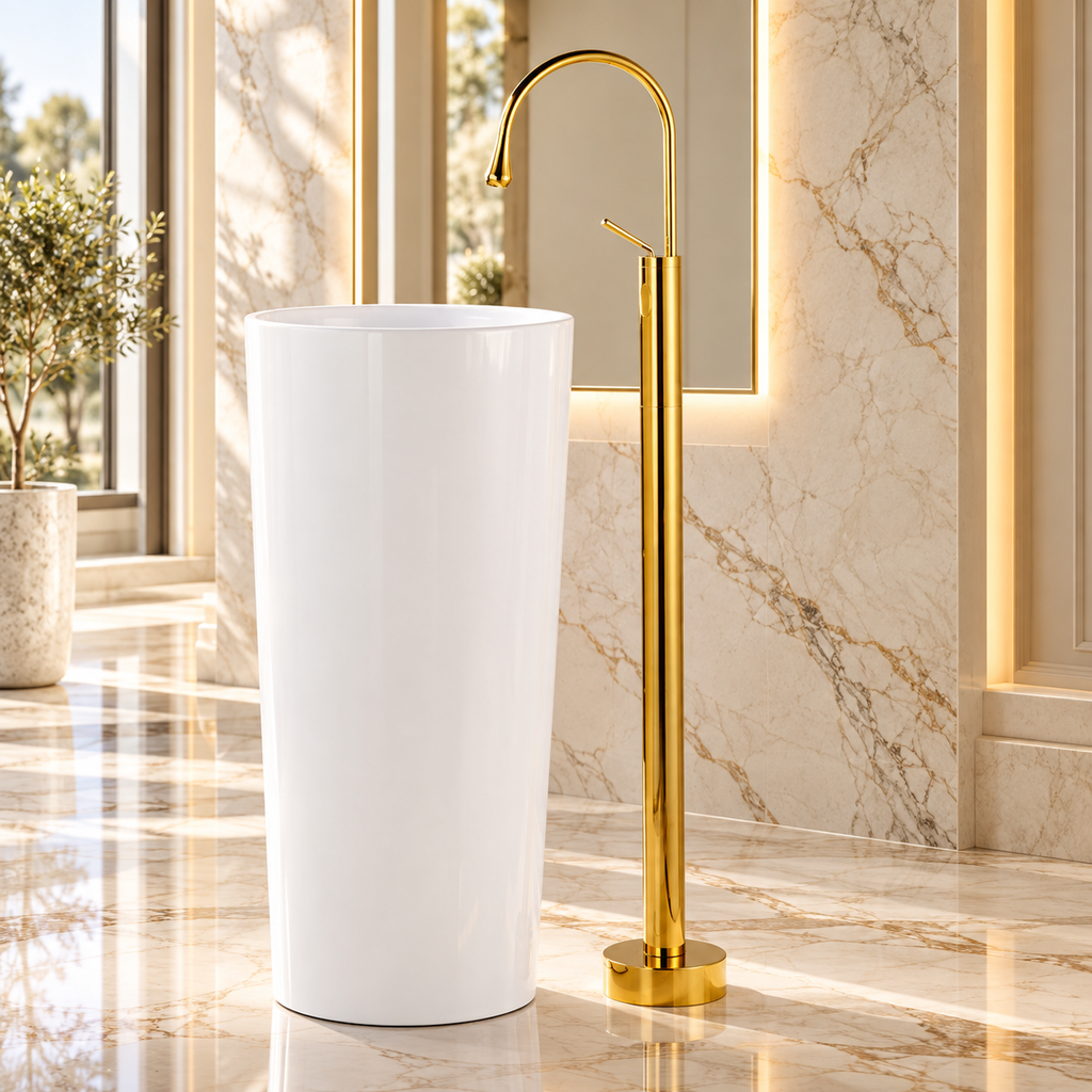 Aurelio Solid Brass Floor-Mounted Pedestal Sink Faucet